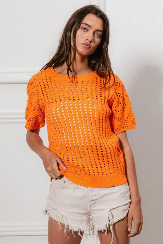 BiBi Crochet Knit Cover Up With Puff Sleeves - Trendsi | Lola Mariee