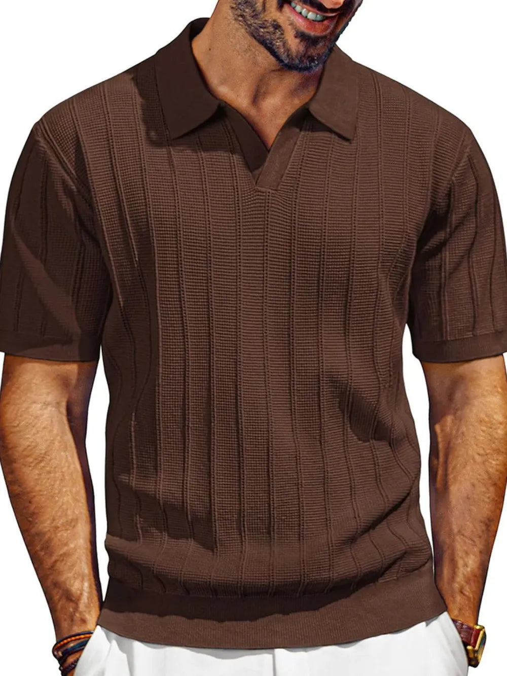 Men's Full Size Textured Collared Neck Short Sleeve Polo Plus Size – view 4 | Lola Mariee