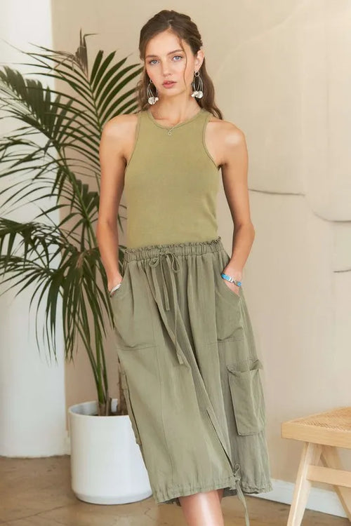 ADORA Drawstring Sleeveless Washed Dress – view 2 | Lola Mariee
