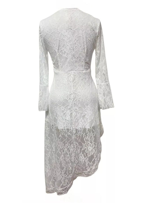 Asymmetrical Hem Lace Dress – view 2 | Lola Mariee