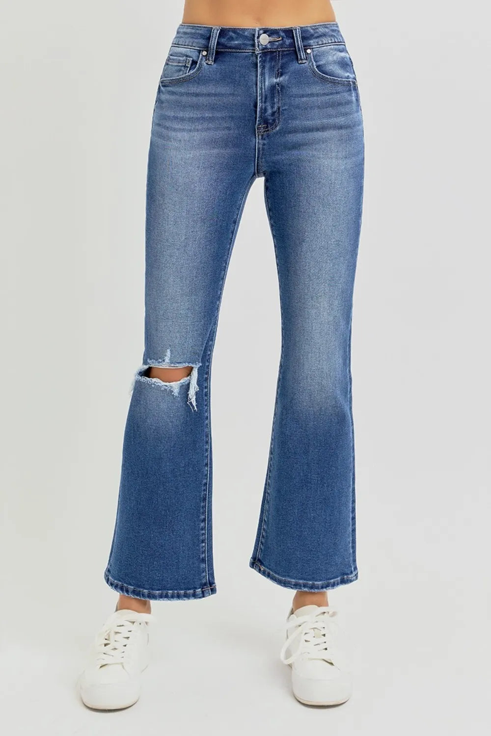 RISEN Full Size Distressed High Rise Crop Flare Jeans - LOLA MARIEE | Lola Mariee