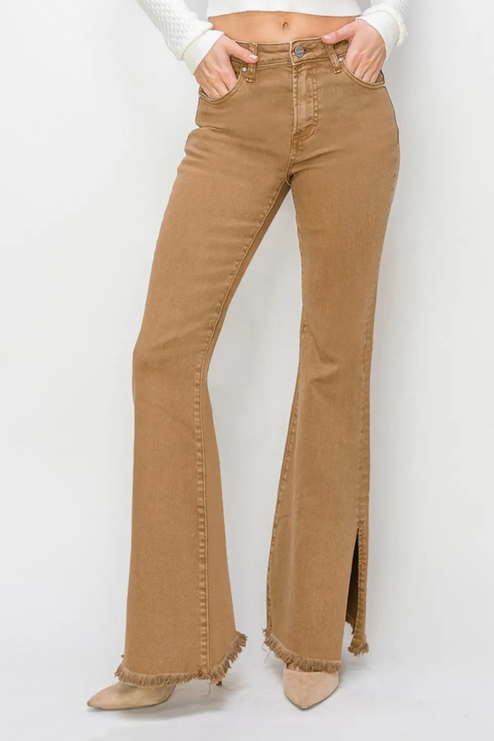 RISEN Bailey Full Size High Waist Side Slit Flare Jeans - LOLA MARIEE | Lola Mariee