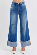 Judy Blue Full Size Distressed High Waist Wide Leg Jeans - women's bottoms at Lola Mariee boutique