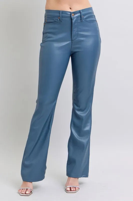 Judy Blue Full Size High Waist Tummy Control Faux Leather Bootcut Pants Plus Size - women's shoes at Lola Mariee boutique