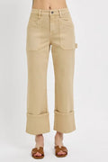 RISEN Full Size High Rise Wide Straight Cuffed Patch Jeans Plus Size - women's bottoms at Lola Mariee boutique