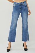 RISEN High Waist Raw Hem Slit Straight Jeans - women's bottoms at Lola Mariee boutique