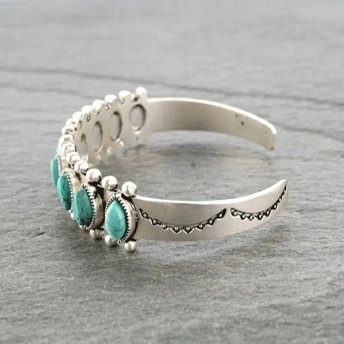 Artificial Turquoise Alloy Open Bracelet – view 2 | Lola Mariee