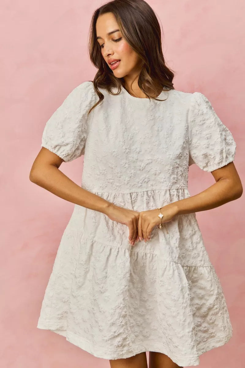 SO ME Floral Jacquard Diagnol Tiered Short Mini Dress - Trendsi | Lola Mariee