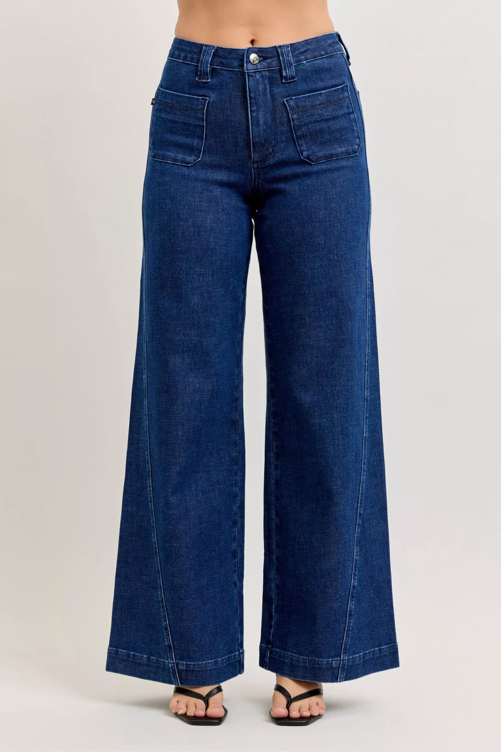 Judy Blue High-Waisted Retro Wide Jeans with Patch Pkts & Twisted Seams - women's bottoms at Lola Mariee boutique