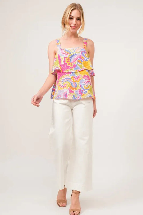 And The Why Square Neck Tiered Paisley Printed Top | Lola Mariee