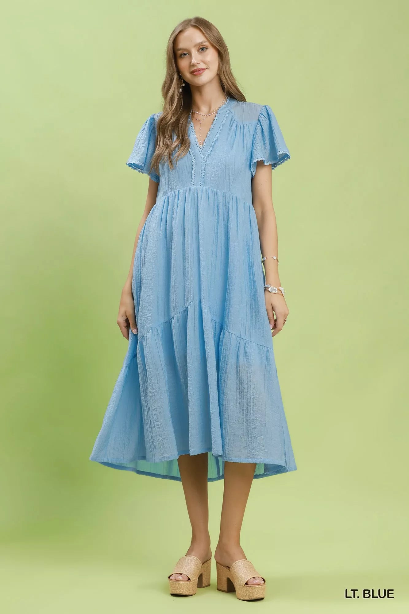 Umgee Textured Tiered Midi Dress with Side Pockets - Trendsi | Lola Mariee