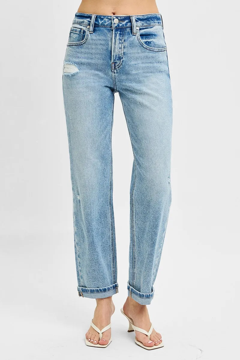 RISEN Full Size High Rise Ankle Boyfriend Distressed Jeans Plus Size - LOLA MARIEE | Lola Mariee