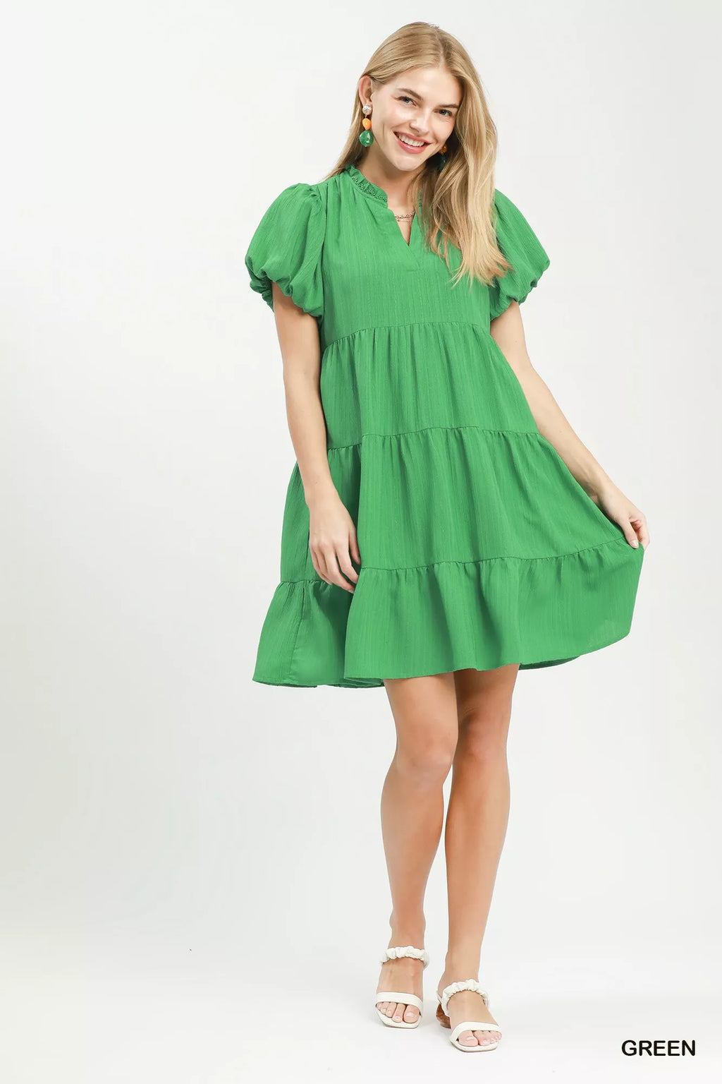 Umgee Puff Sleeve Tiered Babydoll Dress - Trendsi | Lola Mariee
