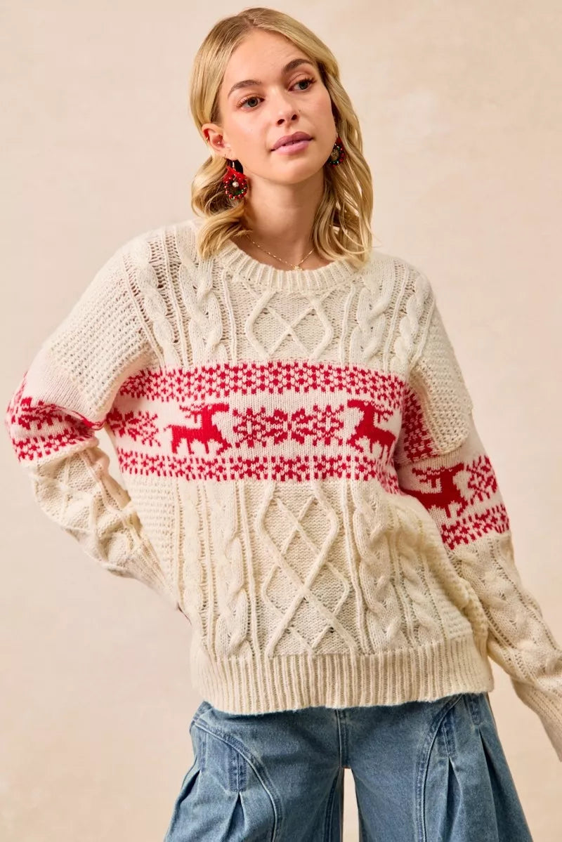 BiBi Christmas Theme Patterned Cable Knit Sweater - Trendsi | Lola Mariee