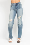 Judy Blue Full Size High Waist Distressed Dad Jean Plus Size - women's bottoms at Lola Mariee boutique
