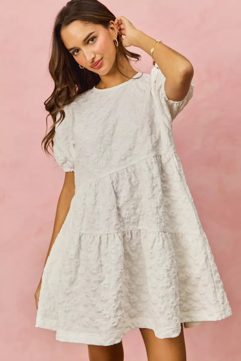 SO ME Floral Jacquard Diagnol Tiered Short Mini Dress - Trendsi | Lola Mariee