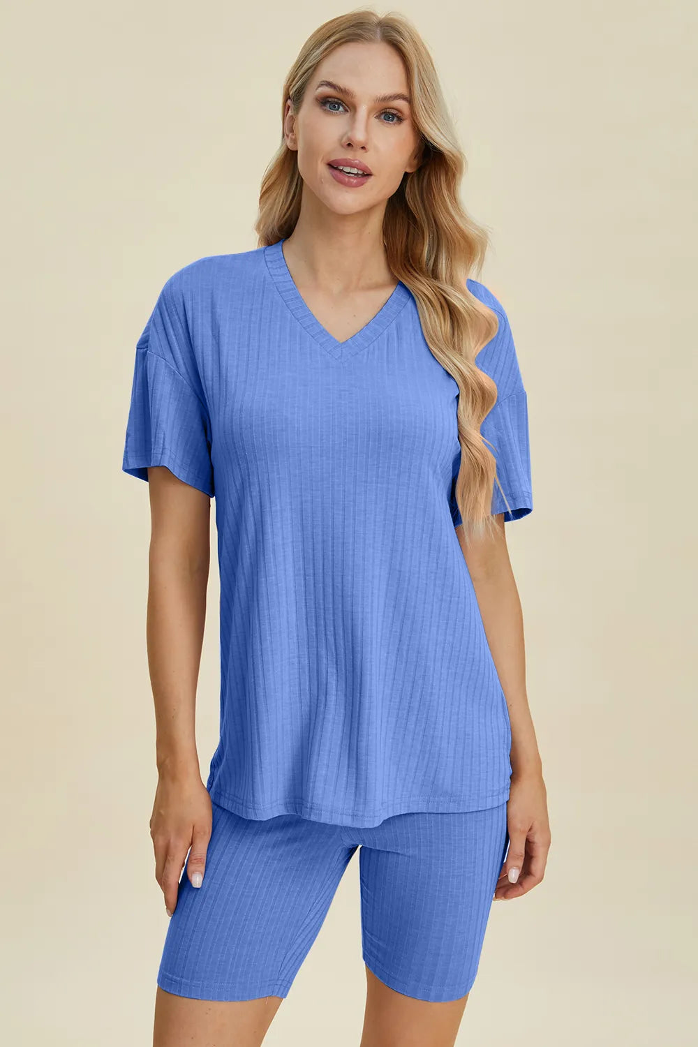 Basic Bae Full Size Ribbed V-Neck Short Sleeve Top and Shorts Set – view 9 | Lola Mariee