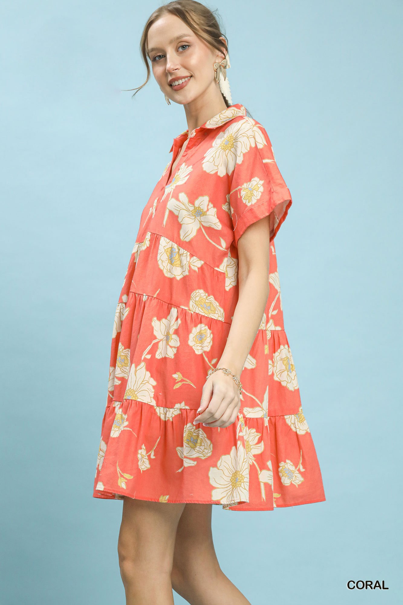 Umgee Floral Tiered Collared Babydoll Dress - Trendsi | Lola Mariee
