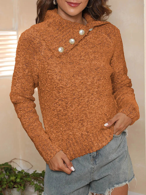 Asymmetric Collared Neck Long Sleeve Sweater | Lola Mariee