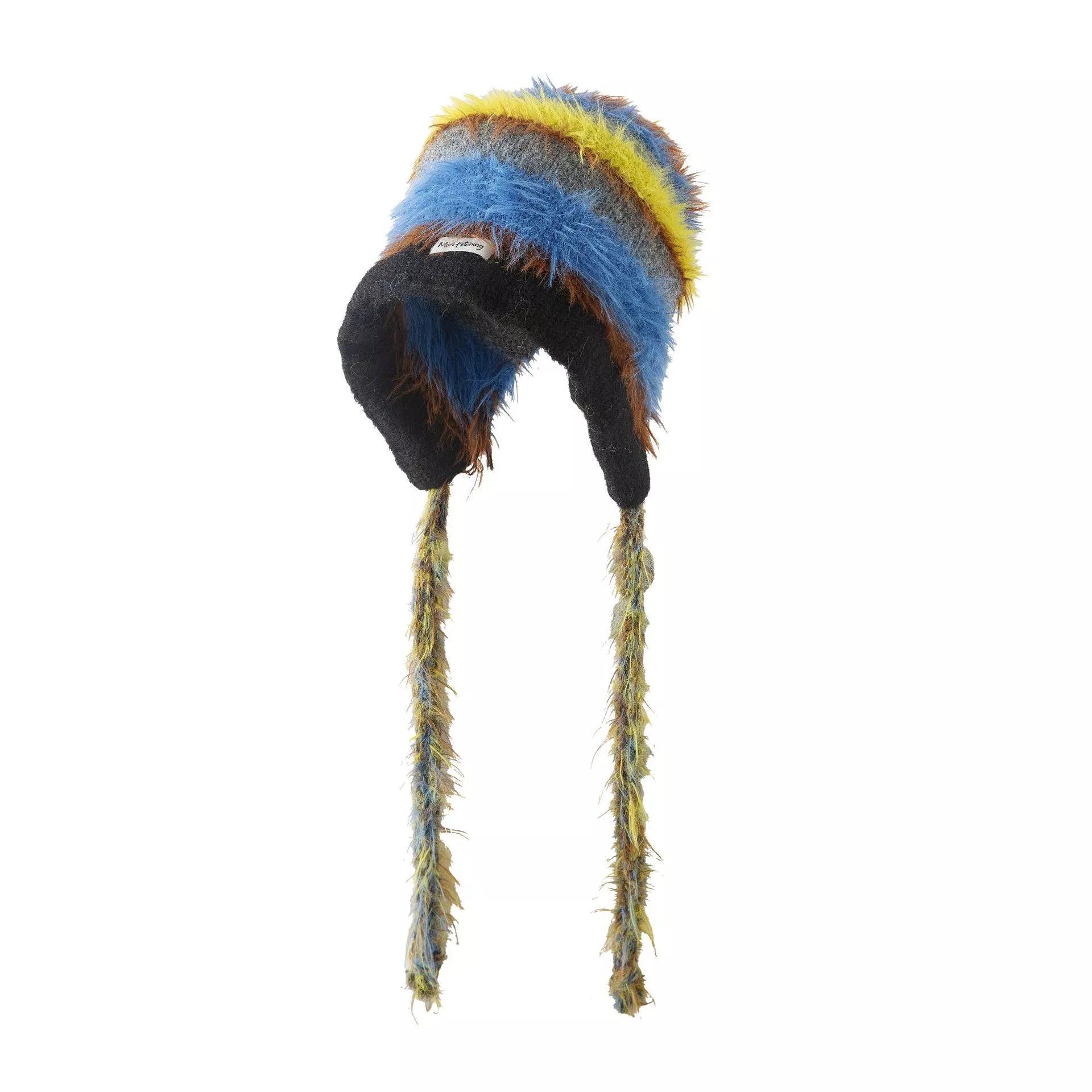 Striped Fuzzy Knit Hat with Ear Flaps – view 3 | Lola Mariee