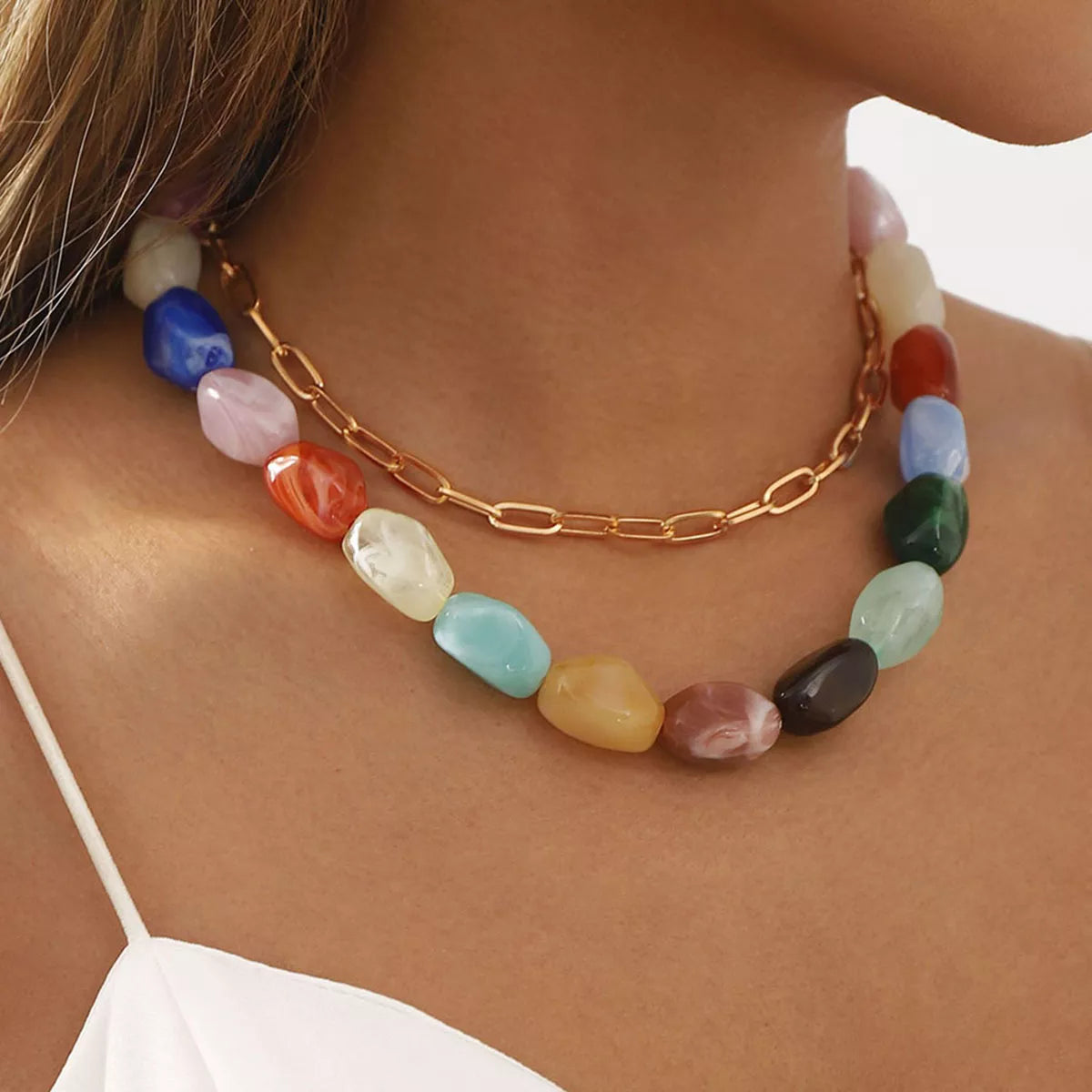 2 Piece Colorful Beaded Chain Necklace – view 7 | Lola Mariee