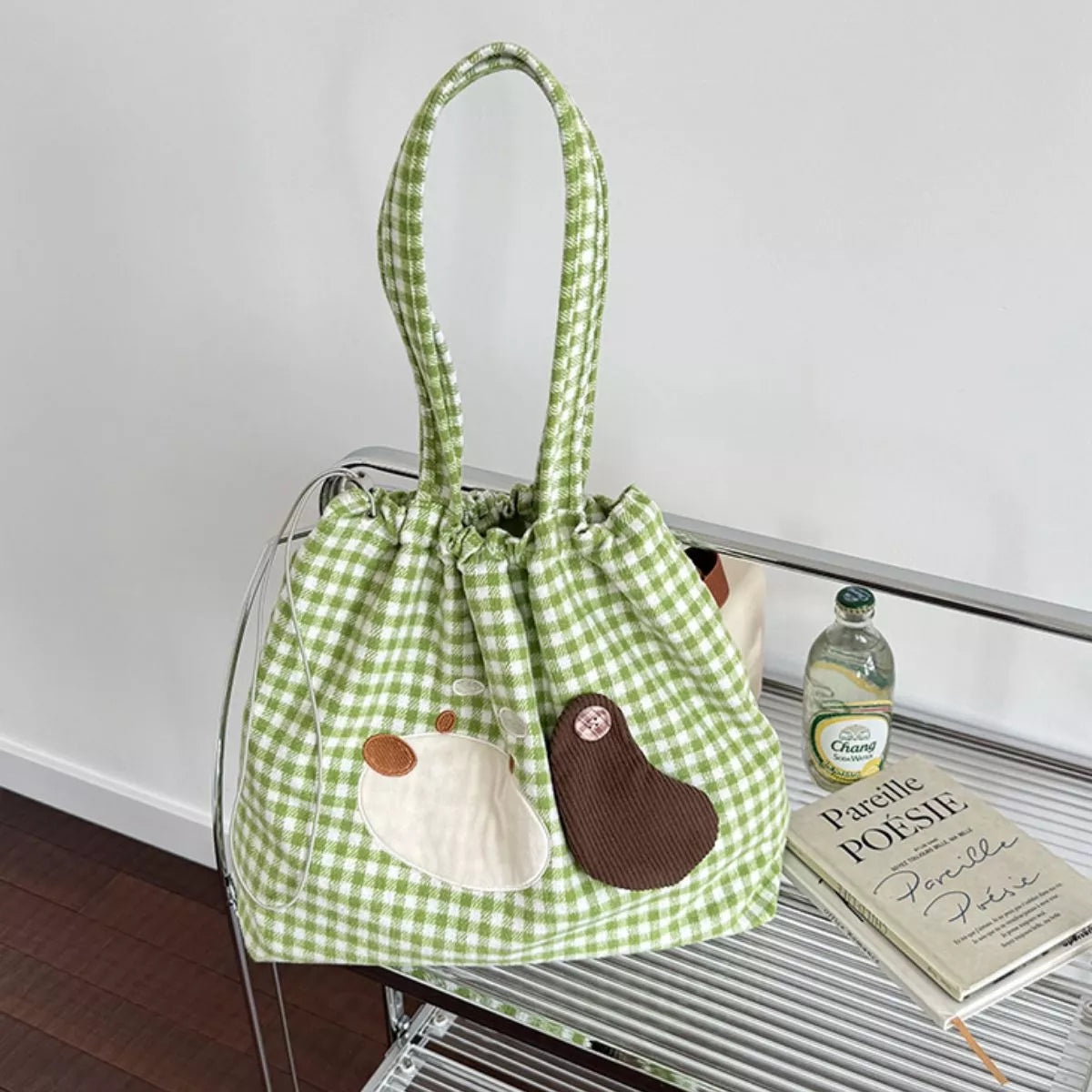 Gingham Drawstring Handbag – view 10 | Lola Mariee