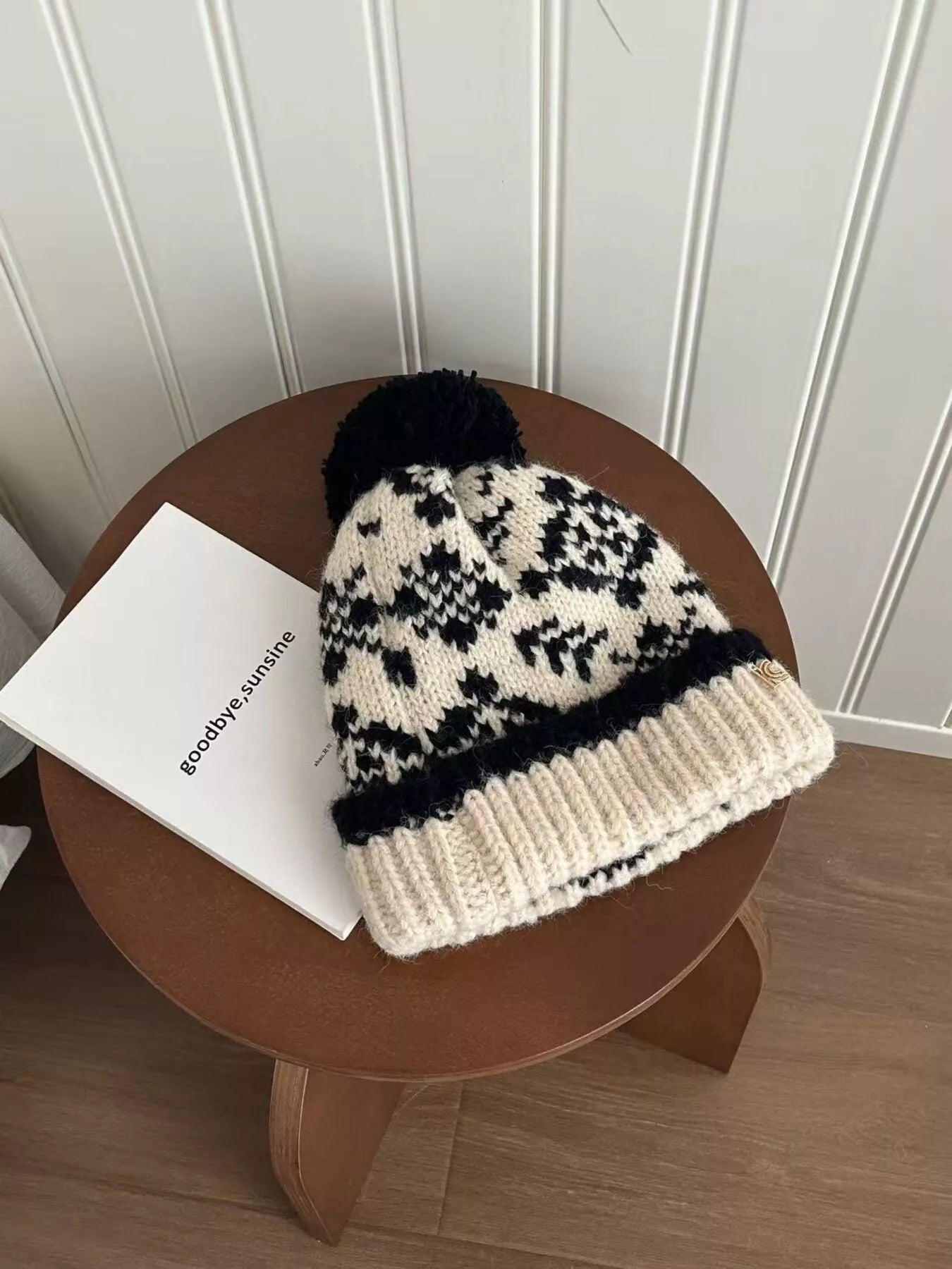 Snowflake Knitted Beanie Hat with Pom Pom – view 5 | Lola Mariee