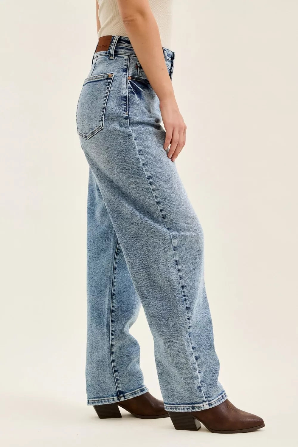 Judy Blue Full Size High Waist Marlow Arc Leg Jeans with Double Waistband Plus Size - Trendsi | Lola Mariee