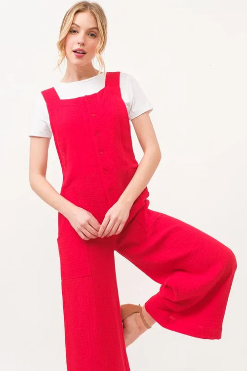 And The Why Gauze Loose Fit Tied Back Overalls | Lola Mariee