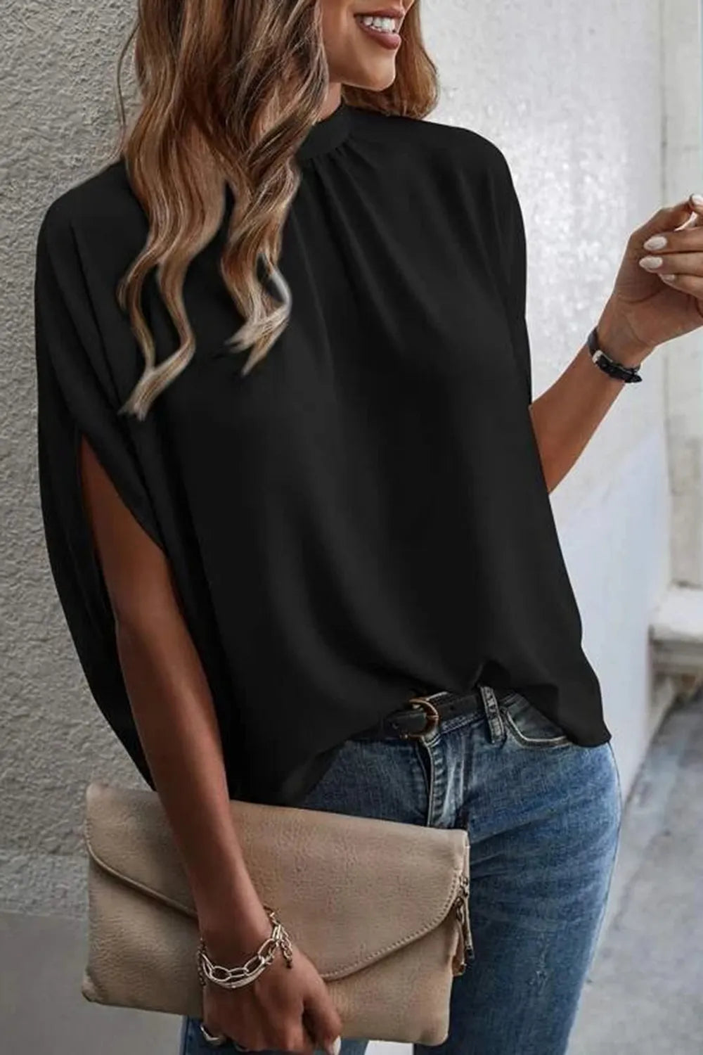 Tie Back Slit Half Sleeve Blouse – view 4 | Lola Mariee