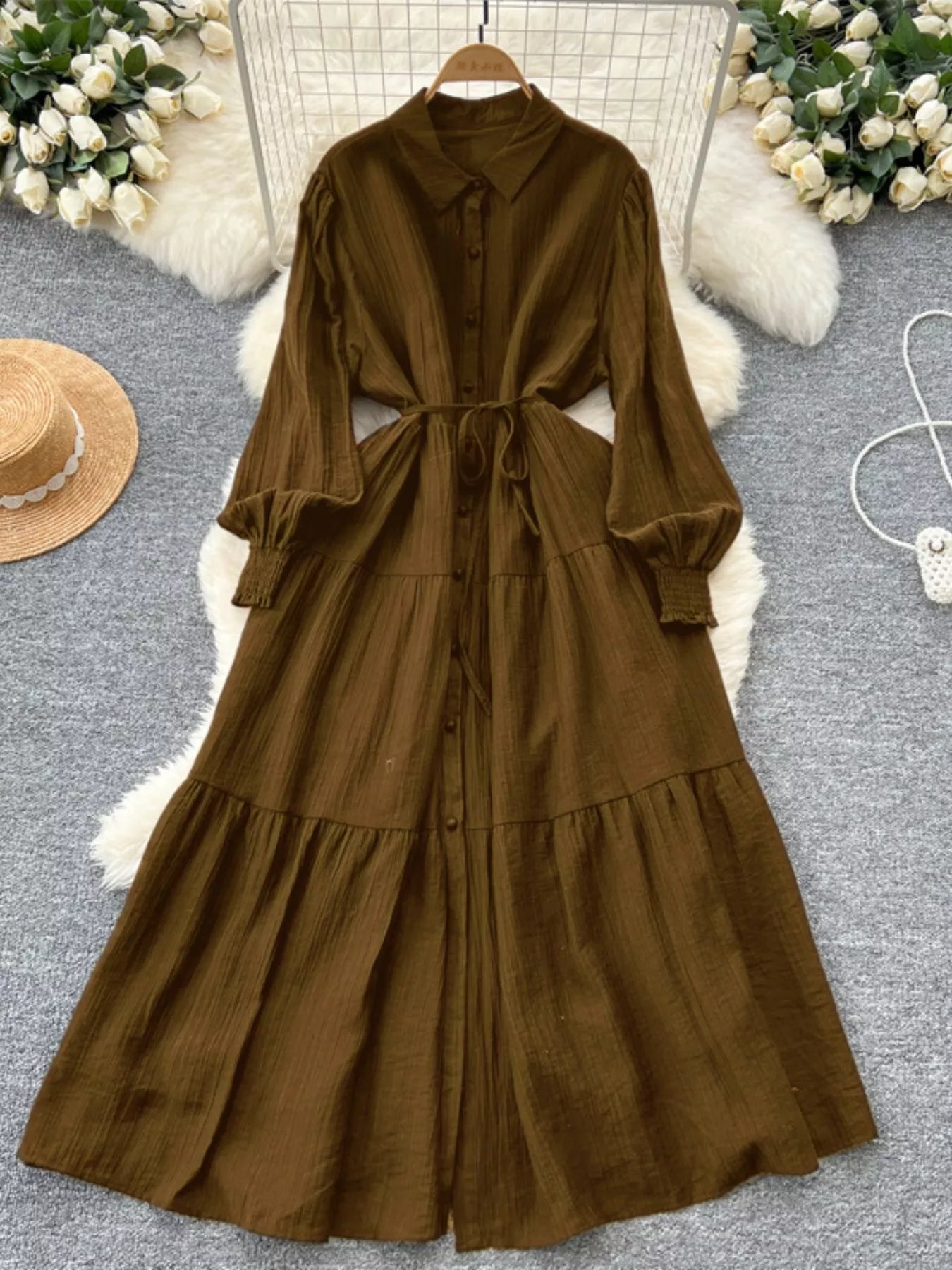 Button Down Tiered Long Sleeve Dress - Trendsi | Lola Mariee