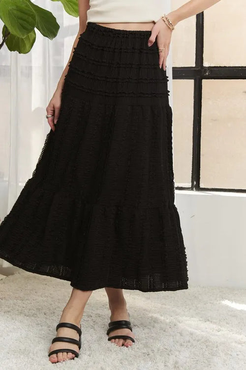 ADORA Elastic Waistband Tiered Midi Skirt | Lola Mariee