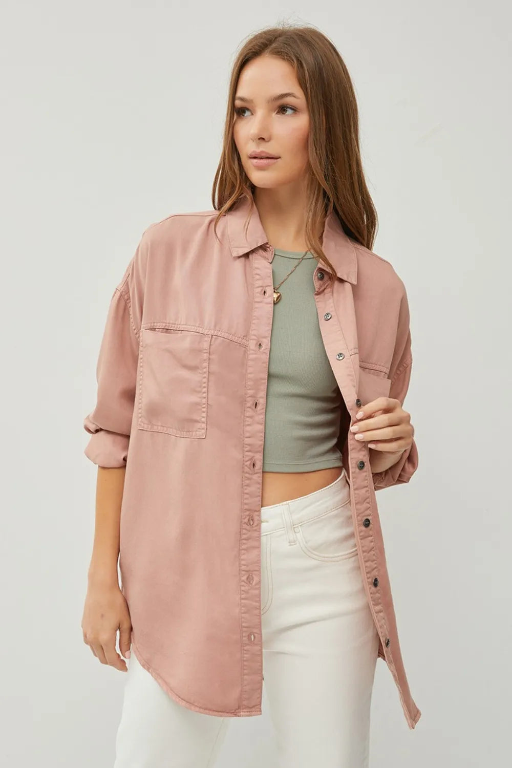 RISEN Full Size Button Up Long Sleeve Denim Shirt - LOLA MARIEE | Lola Mariee