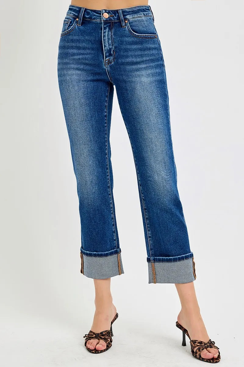 RISEN Full Size High Rise Ankle Straight Cuffed Jeans Plus Size - LOLA MARIEE | Lola Mariee