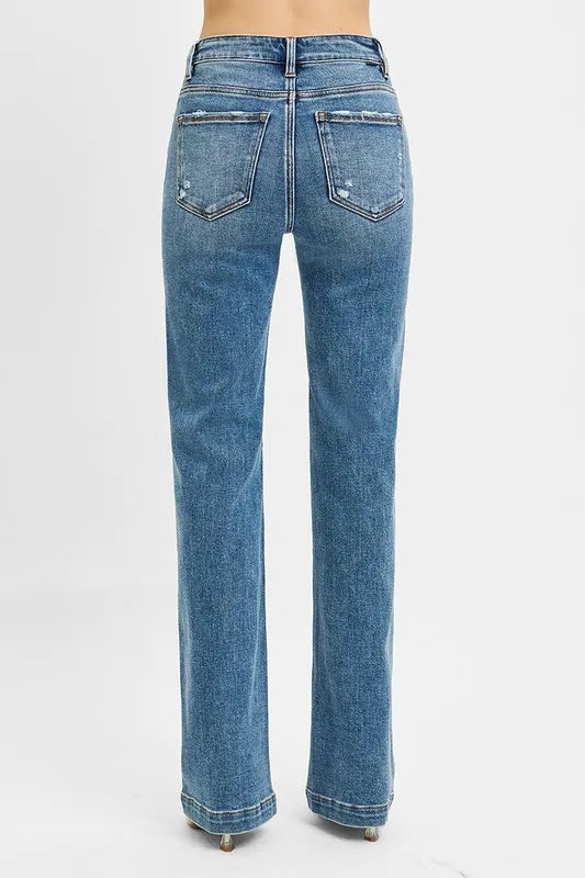 RISEN Full Size Distressed Detail Bootcut Jeans Plus Size - LOLA MARIEE | Lola Mariee