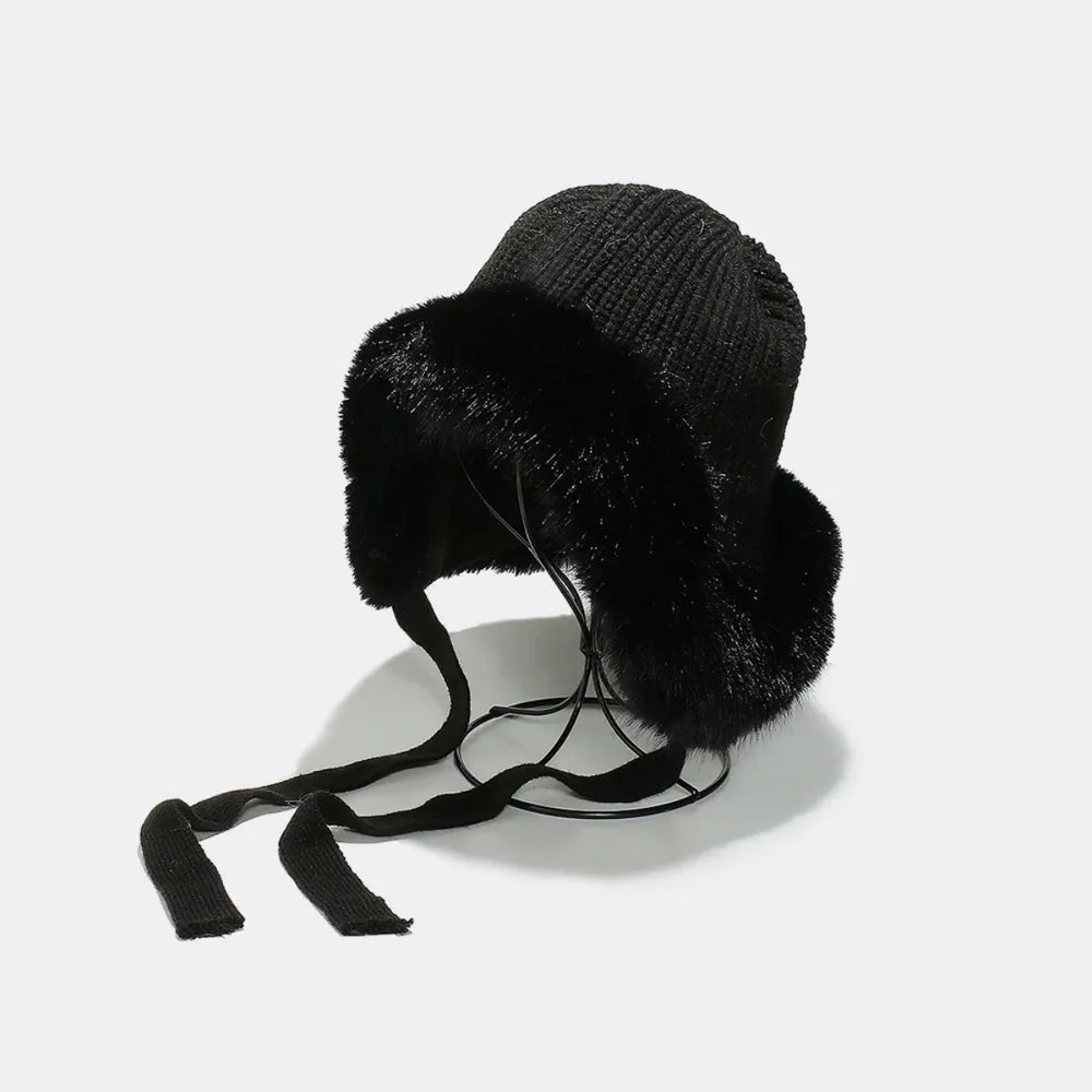 Thermal Tied Fuzzy Winter Hat – view 6 | Lola Mariee