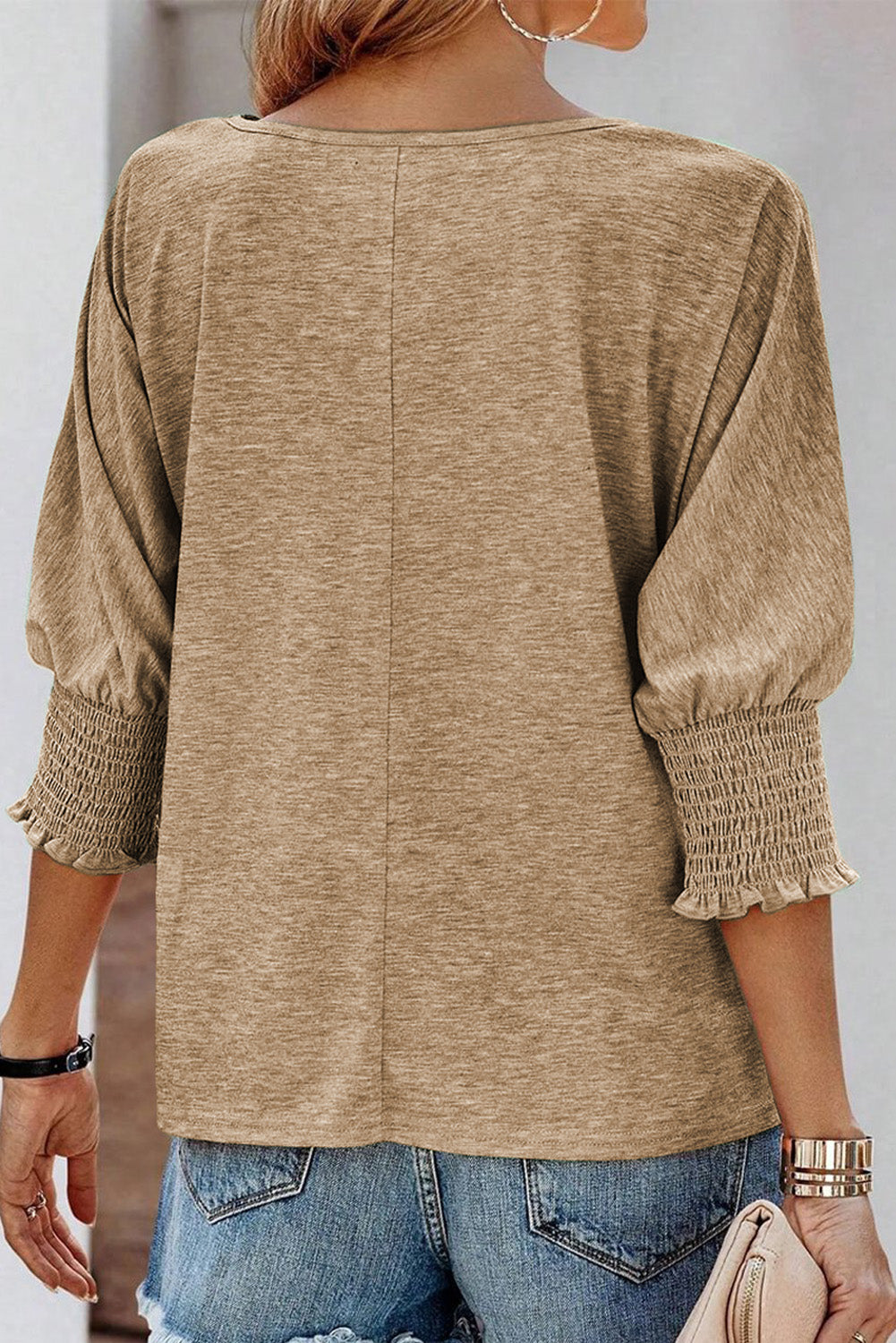 Round Neck Three-Quarter Sleeve Top - Trendsi | Lola Mariee