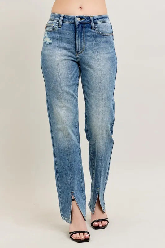 Judy Blue Full Size High Waist Vintage Wash Front Seam & Slit Straight Plus Size - women's fashion at Lola Mariee boutique