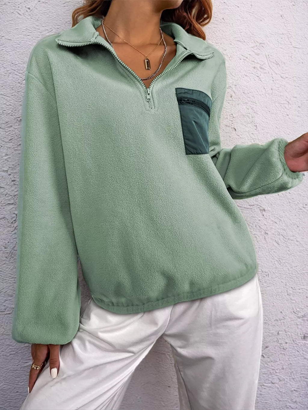 Half Zip Dropped Shoulder Sweatshirt - Trendsi | Lola Mariee