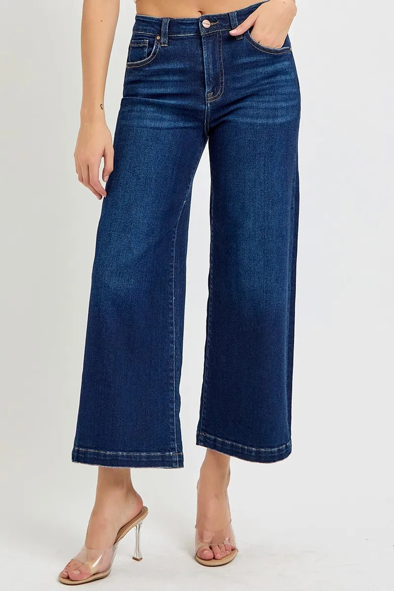 RISEN High Rise Crop Wide Jeans - women's top at Lola Mariee boutique