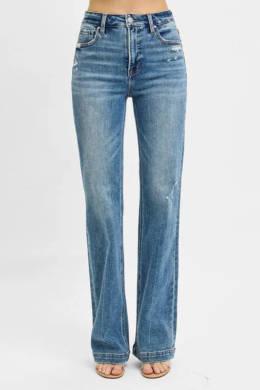 RISEN Full Size Distressed Detail Bootcut Jeans Plus Size - LOLA MARIEE | Lola Mariee