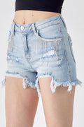 RISEN Frayed Hem Denim Shorts with Fringe Detail Pockets - LOLA MARIEE | Lola Mariee
