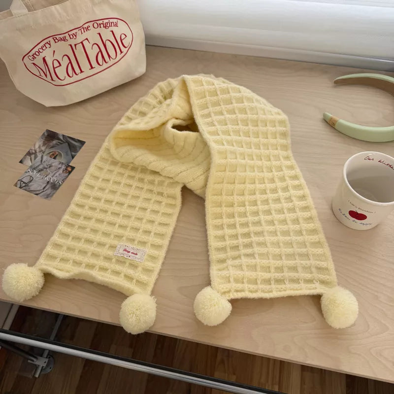 Waffle Knit Pom-Pom Scarf – view 10 | Lola Mariee