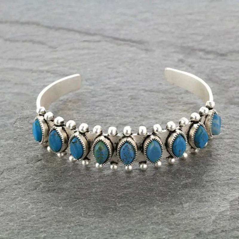 Artificial Turquoise Alloy Open Bracelet – view 4 | Lola Mariee