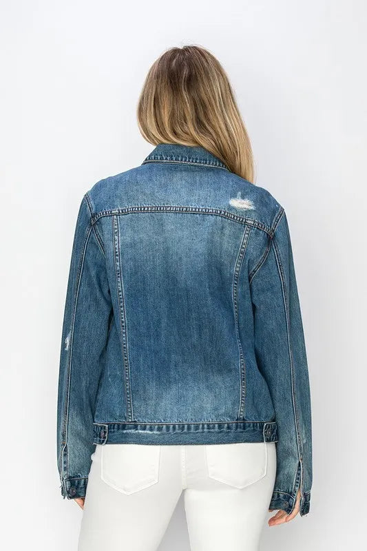 RISEN Full Size Distressed Button Up Jacket - LOLA MARIEE | Lola Mariee