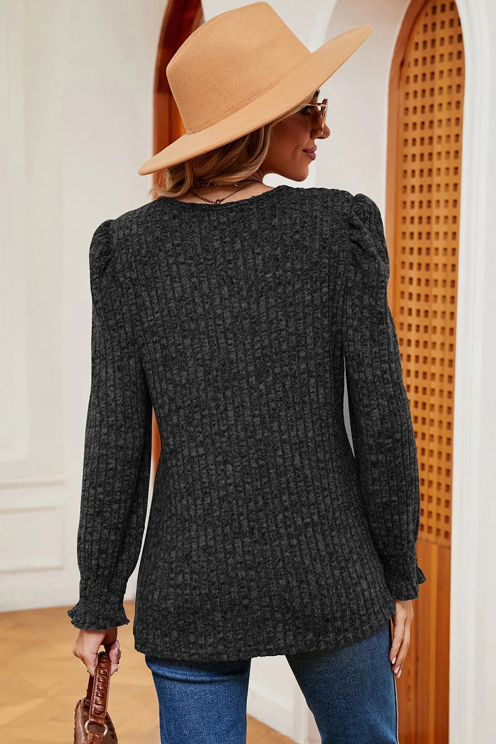 Square Neck Flounce Sleeve T-Shirt - Trendsi | Lola Mariee