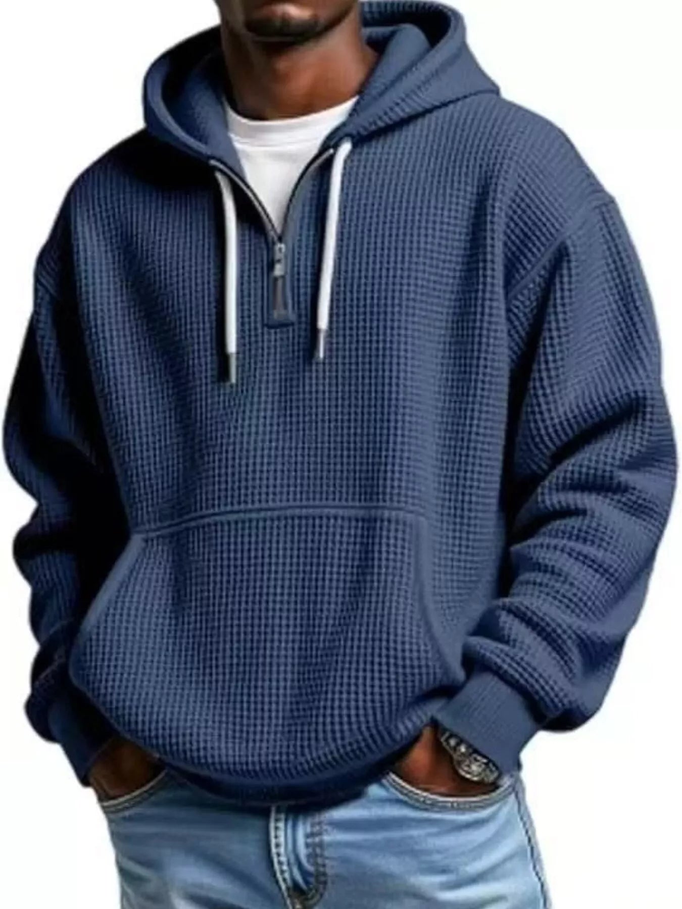 Men's Full Size Textured Waffle Knit Half-Zip Hoodie Plus Size – view 10 | Lola Mariee