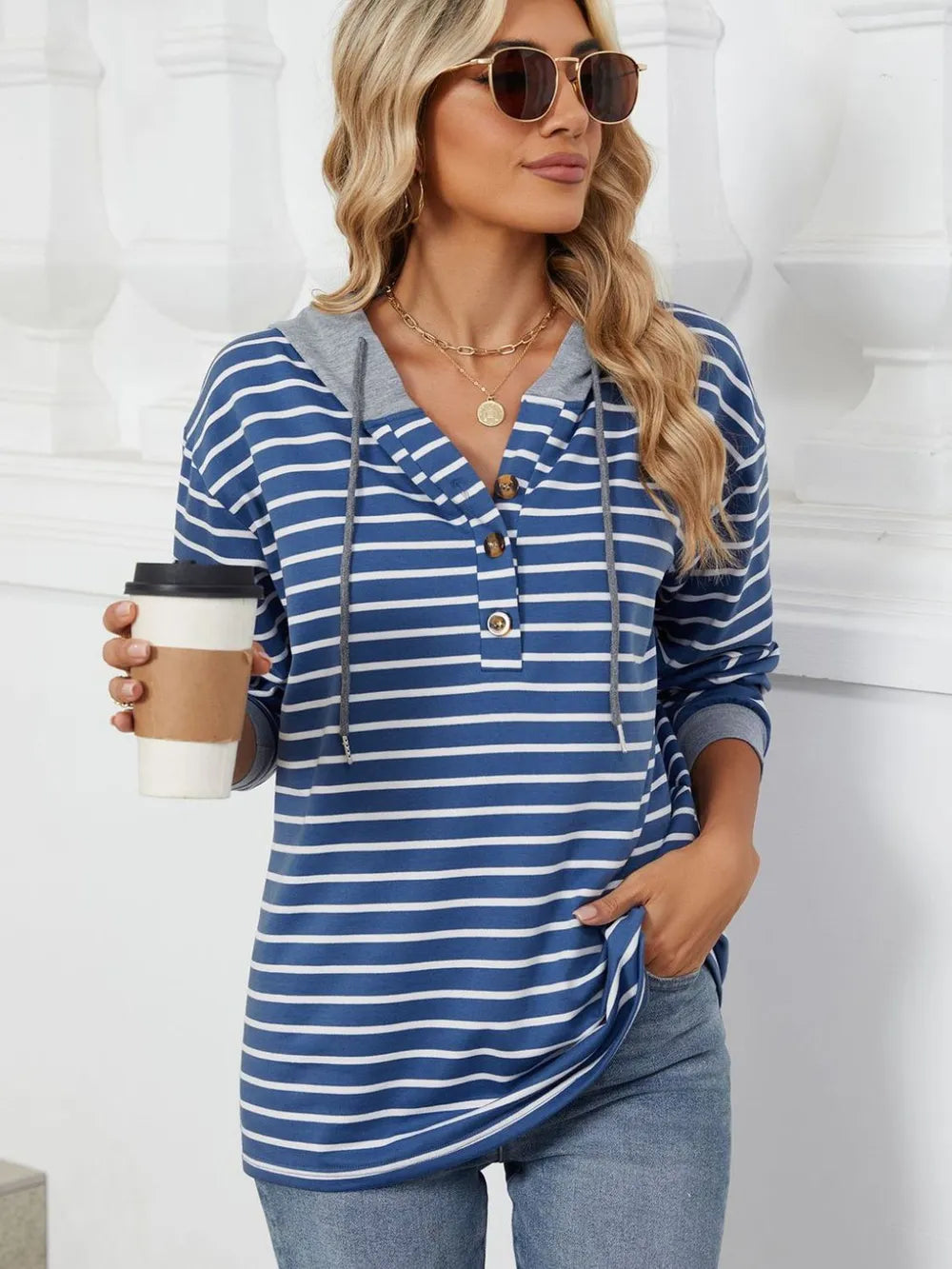 Drawstring Striped Long Sleeve Hoodie - Trendsi | Lola Mariee