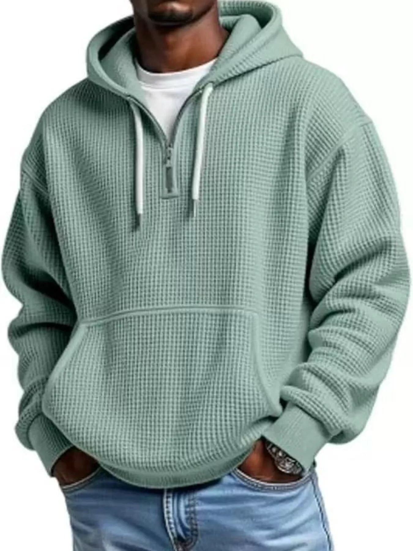 Men's Full Size Textured Waffle Knit Half-Zip Hoodie Plus Size – view 8 | Lola Mariee