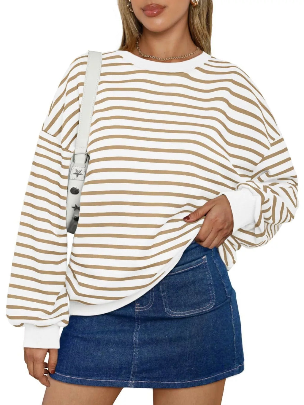 Striped Round Neck Oversized Casual Sweatshirt - Trendsi | Lola Mariee